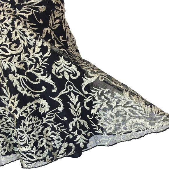 Windsor Halter Black Gold Embroider Open Back Fit n Flare Mini Dress sizE 3 - Picture 11 of 12